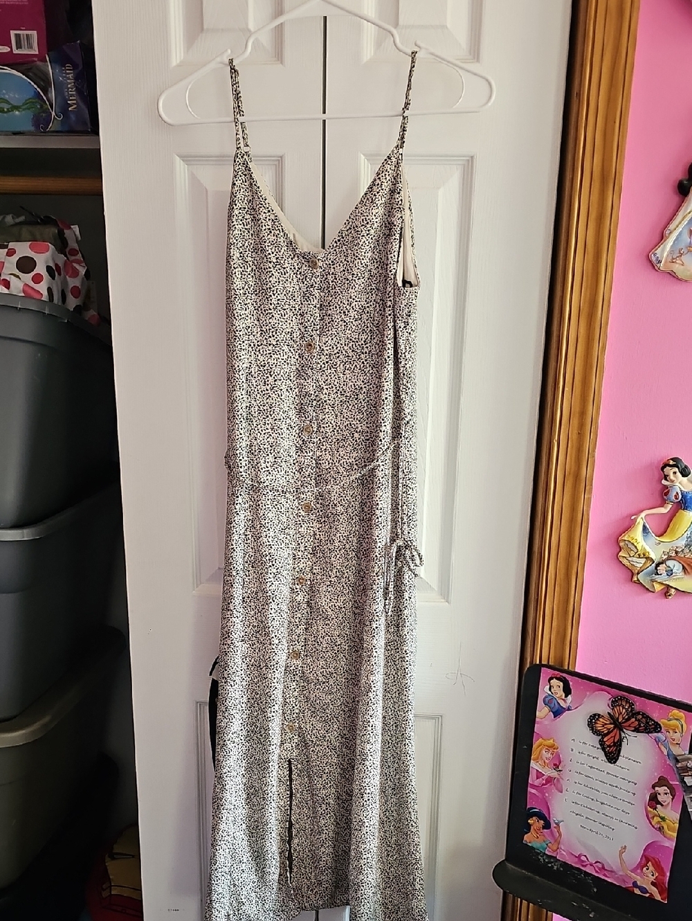 Sienna Sky White and Black Speckled Button-Front Maxi Dress